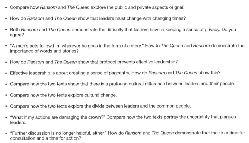 ransom and the queen comparative essay prompts